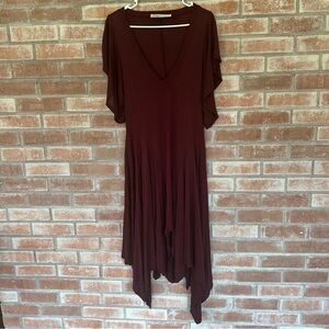Free People Beach Asymmetrical Midi Dress Flutter Sleeves Women’s Small Maroon